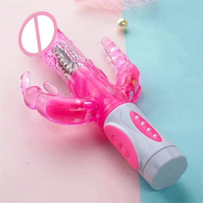 Top Electric Triple Rabbit Dildo Vibrator for Women With Rotating Head Massage Butterfly & G-Spot Features