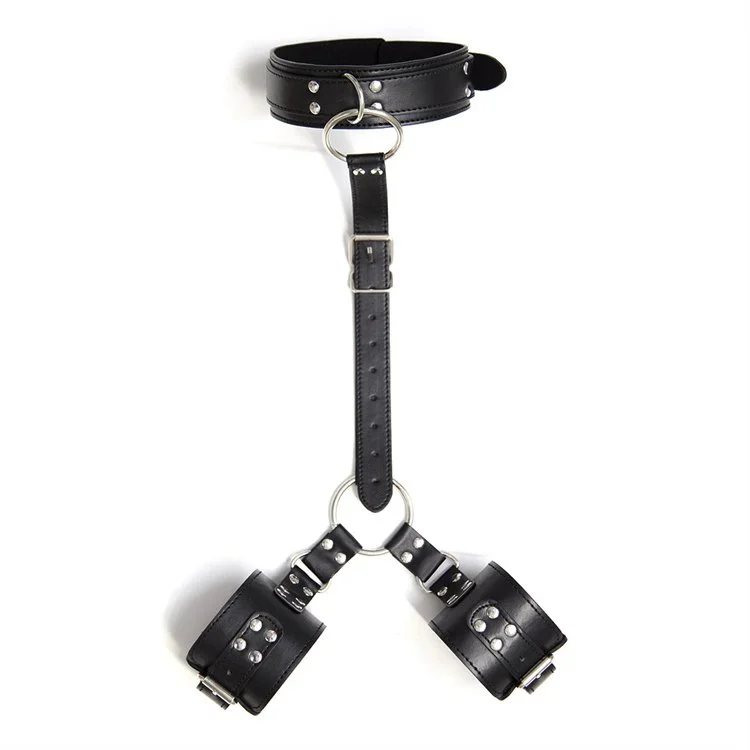 Bondage Restraints Arm Binder Wrist Hand Cuff PU Leather Handcuffs Neck Collar