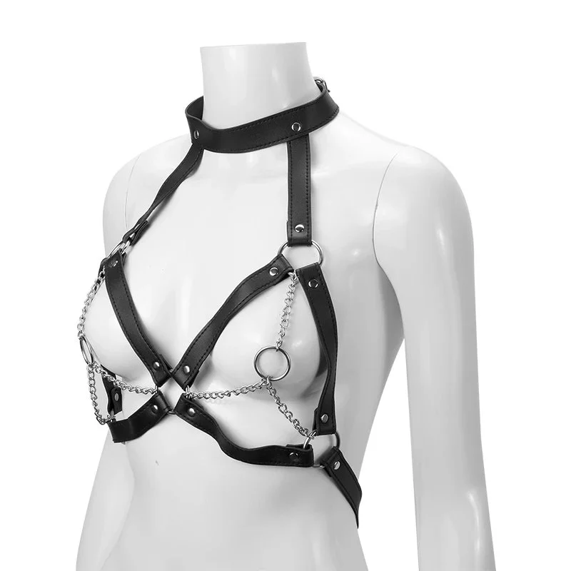 Black Breast Strap Chain Leather Sex Clothes for Women All-Product Line Sex Toys