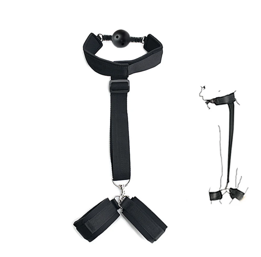 Black Leather Fetish Male Bondage Sex Toys Handcuffs Straps Mouth Gag Cross Tie Set Couple Restraint Rope Gear