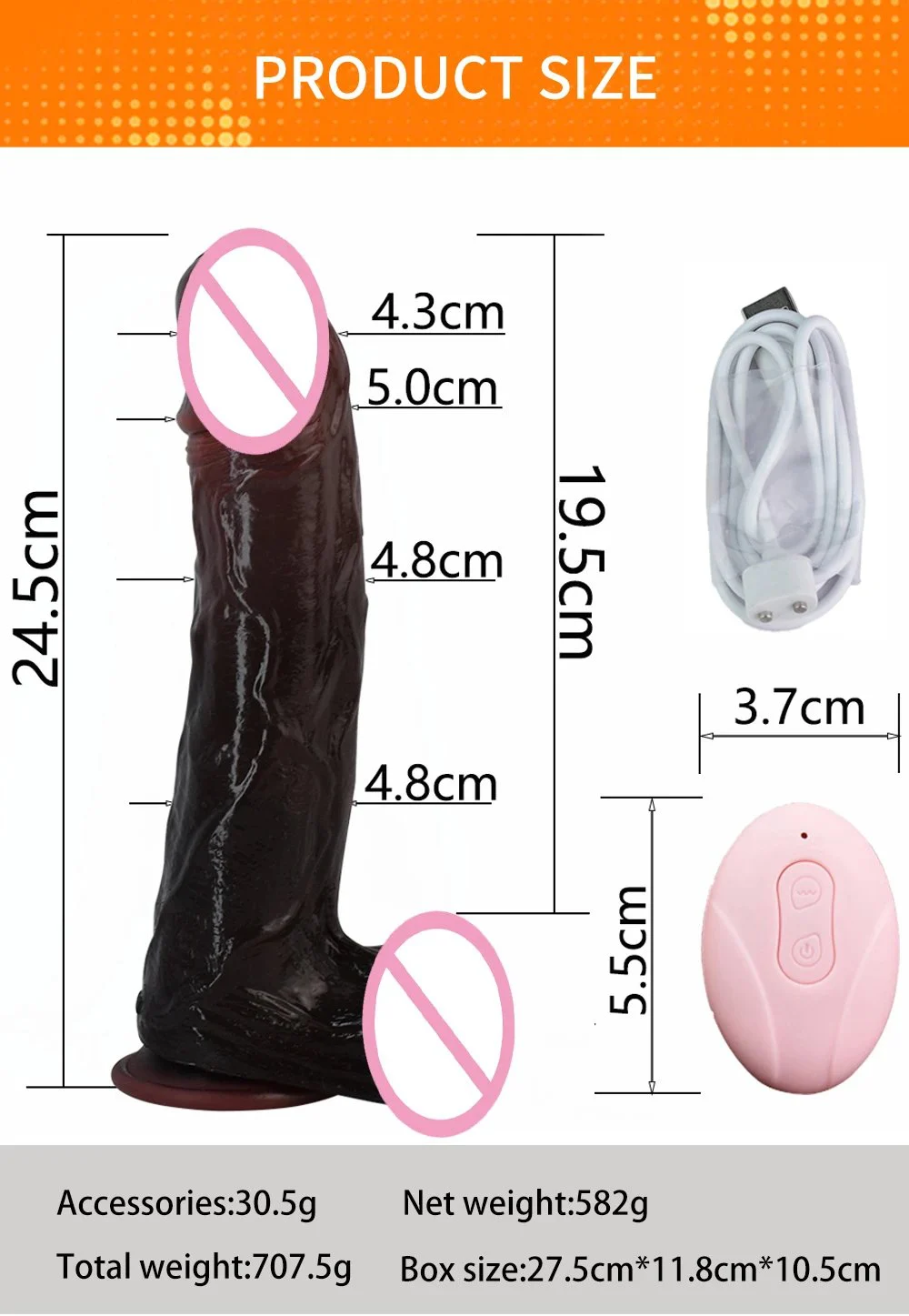 9.5 Inches Large vibrator Dildo with 2 Color Dildo Vibrator for Women Thrusting Dildo Vibrator Vibrator Toy waterproof