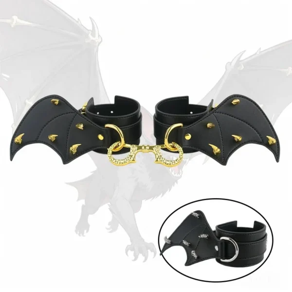 Bat-wing Design Adult Novelty Ankle Cuffs Available in 2 Colors Soft Leather Material with Premium Texture Ideal