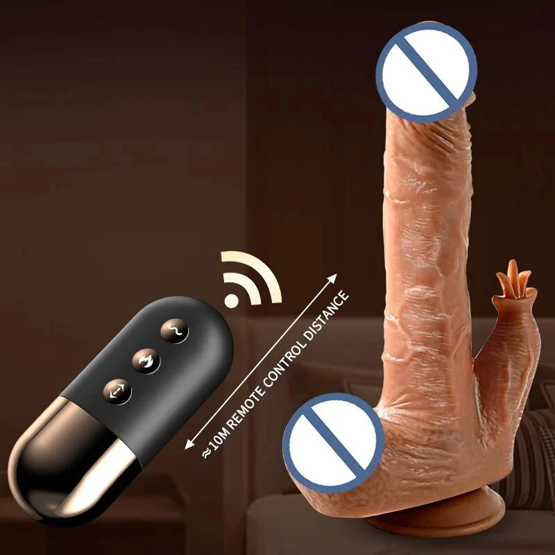 Automatic Telescopic Simulation Heated Penis Remote Control Realistic Vibrating Huge Dildo for Women With Suction Cup