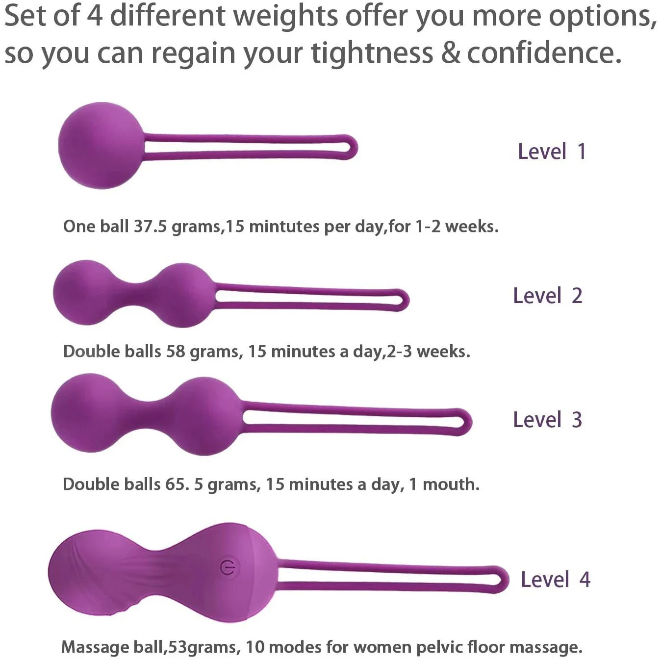 4PCS USB Waterproof Ben Wa Balls Kegel Exercise Remote Controlled Kegel Balls Set for Women