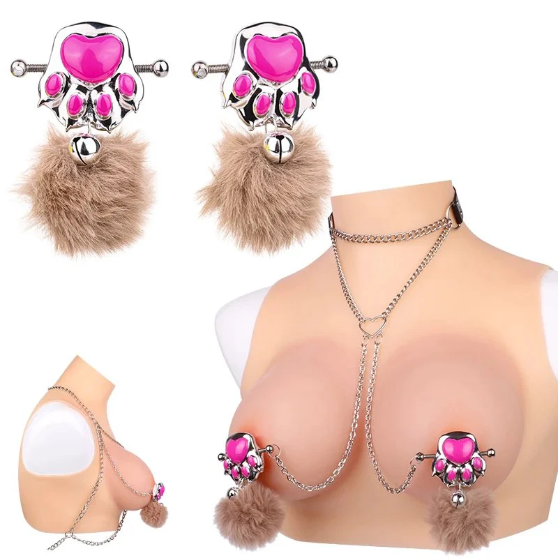 Cute Claw Nipple Clamp with Plush Bells Wearable Breast Restraints Clip Nipple Sex Toys for Women Men 18+ Flirting