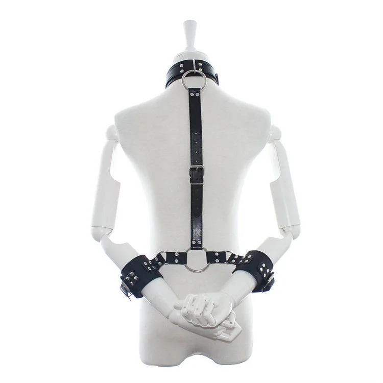Bondage Restraints Arm Binder Wrist Hand Cuff PU Leather Handcuffs Neck Collar