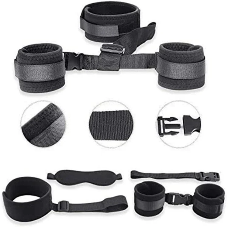 Adjustable Bondage Restraints Set Neck to Wrist Behind Back Handcuffs Collar With Blindfold
