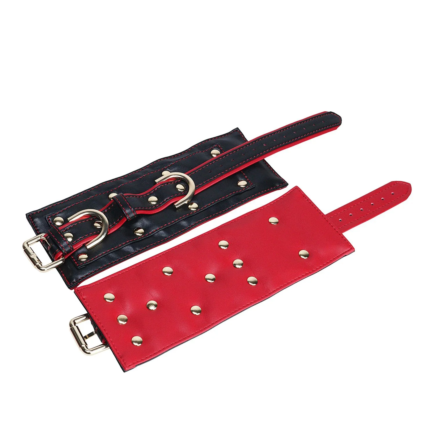 1Leather Restraint Cuffs + Thigh Restraint Set Black & Red Colorway 18+ Adult Roleplay Toy