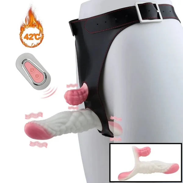 Three-head Vibrating +heating Head Dual-Person Wearable Vibrator for Female Masturbation Soft Silicone Material