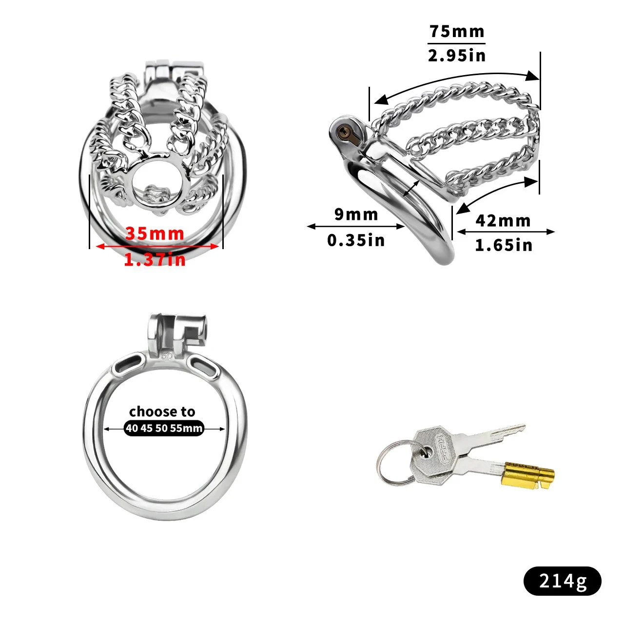 Wearable BDSM Chastity Cage Three Sizes Available for Male Penis Chastity Lock Stainless Steel + Synthetic Leather
