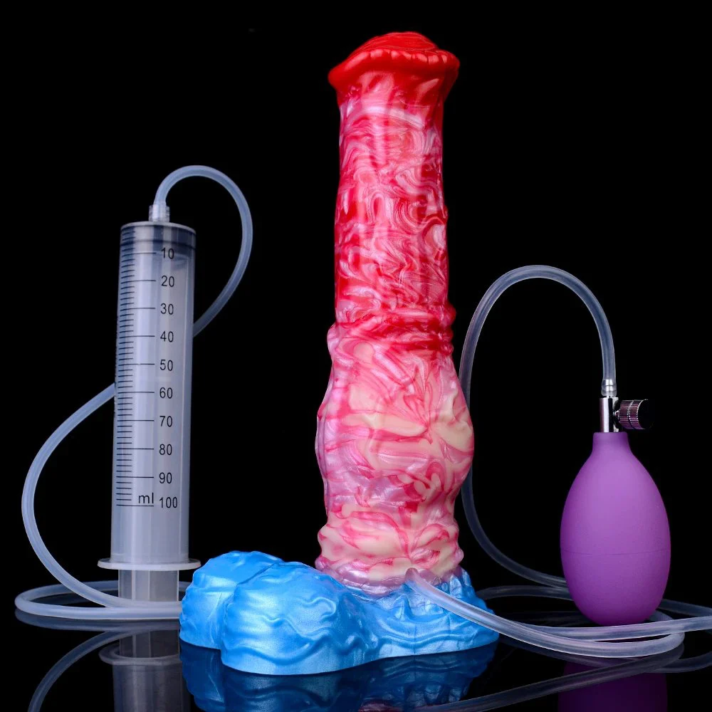 New Flame Style Inflatable and Squirting Dildo with Silicone Soft Skin Touching G-spot Stimulator Inflatable Cock for Adult