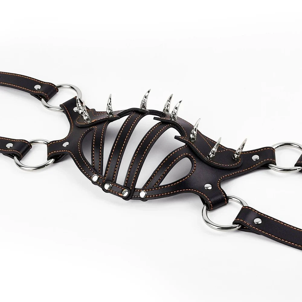 Bondage Submissive Hood, Soft Leather Adjustable Size, Fanged Beast Design for Role-Play Sex Toy