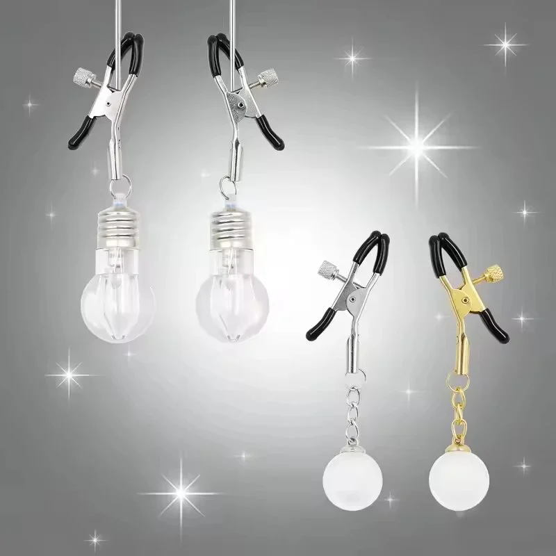 Deluxe Adjustable Nipple Clamps Set with Bells and Glass Balls for Couples Play Sensual Breast Training Adult Toy