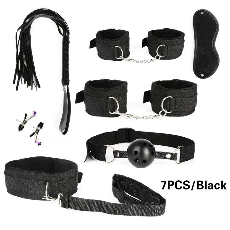 Erotic Handcuffs Nipple Clamps Gag Whip Rope Bondage Gear Sex Toys for Couples Sex Bondage Set