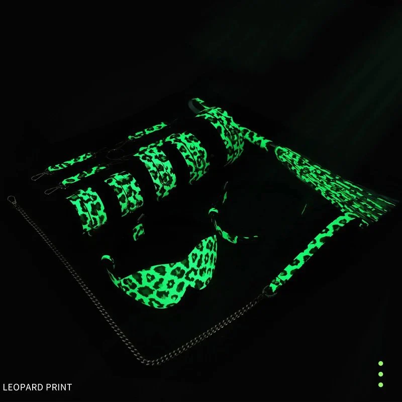 Restraints Collar Handcuffs Blindfold Leopard Glow in the Dark Bondage Kit Sex Toys 7PCS for Couples
