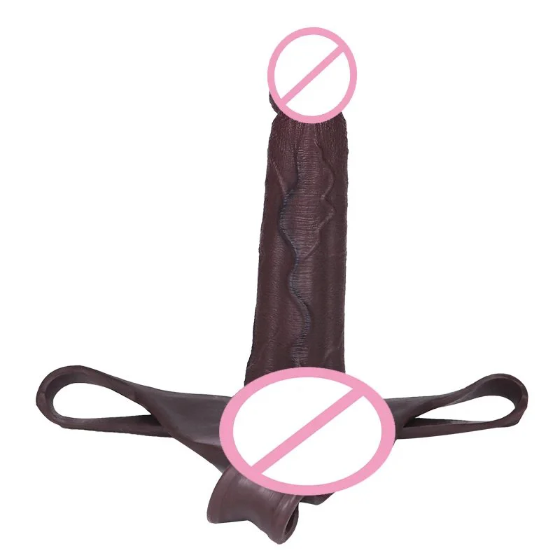 Silicone Panties With Realistic Hollow Dildo Male Strap on Black Big Dick Penis Extend Sleeve Couple's Sex Toy