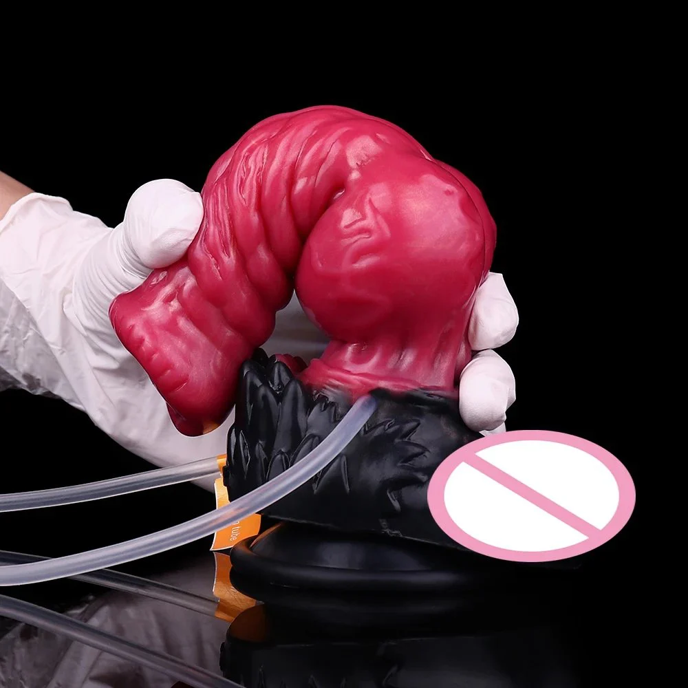 Monster Series Squirting Dildo with Fantastic Ejaculation Spring Red Color Inflatable Squirting Dildo for Couple Love