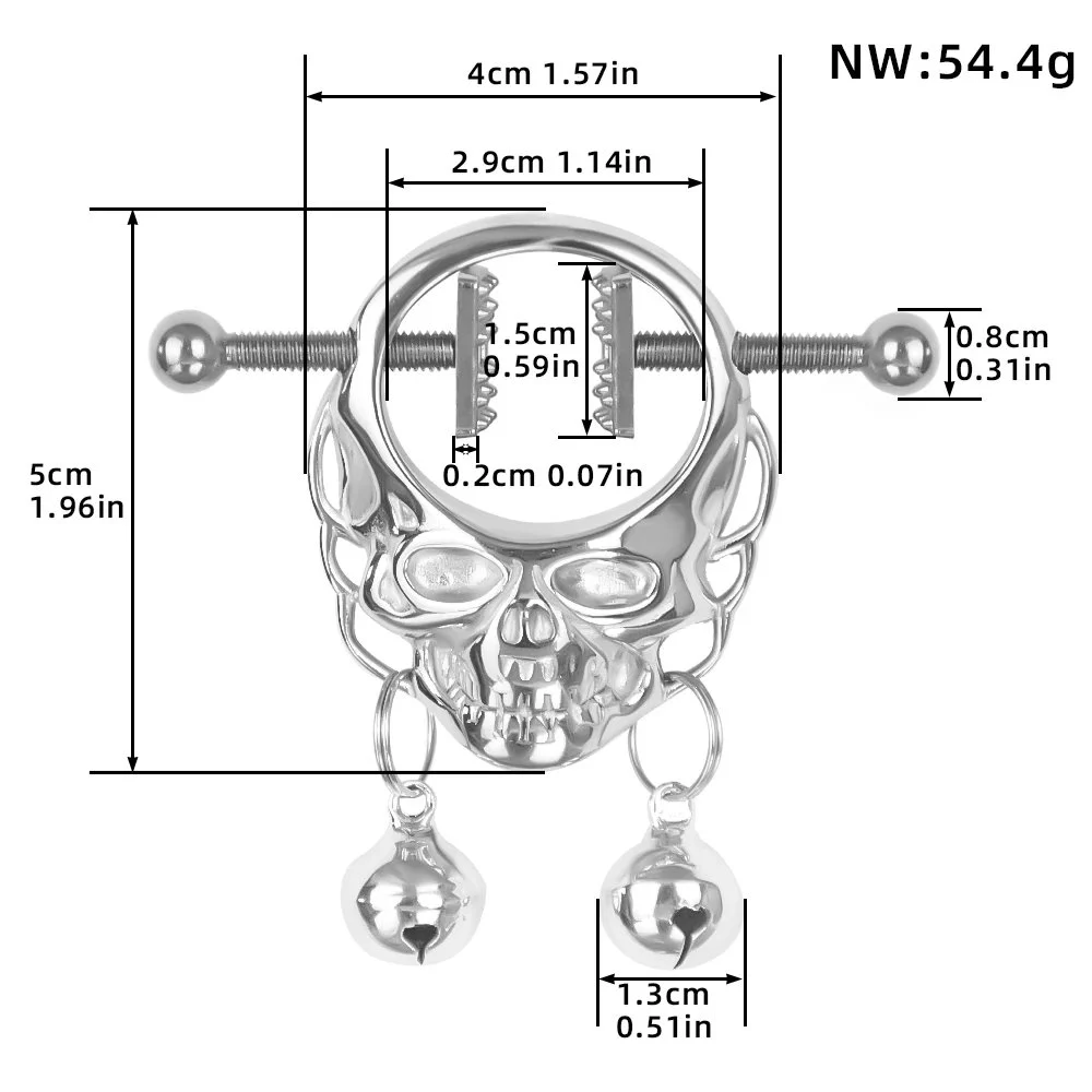 Fearful Face Metal Stainless Steel Nipple Clips Wearable Nipple Clamp Chain Fun Props for Sex Leather Sexy Bondage Clothing