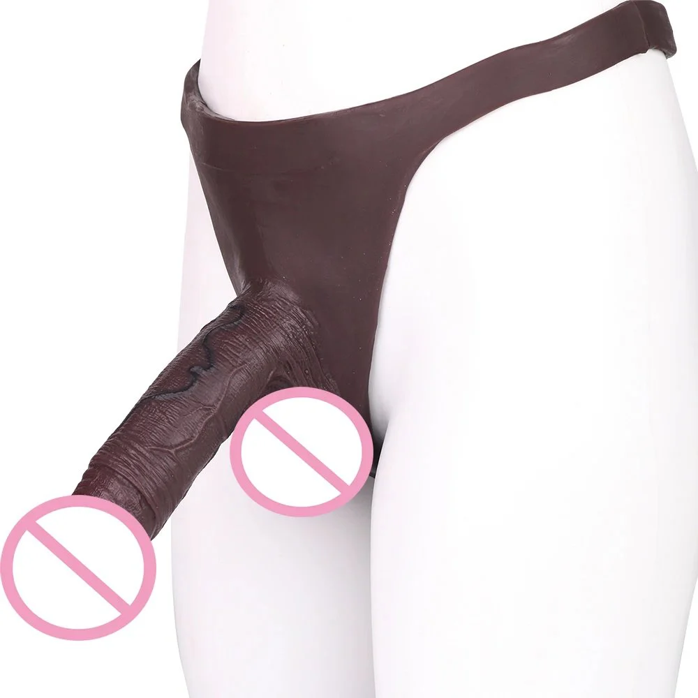 Soft Hollow Silicone Black T-Back Penis Pants Wearable Realistic Dildo for Male Size Enhancement