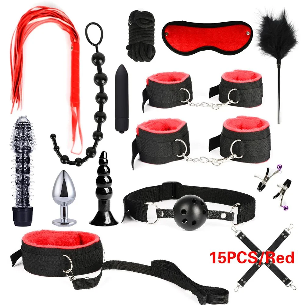 Erotic Handcuffs Nipple Clamps Gag Whip Rope Bondage Gear Sex Toys for Couples Sex Bondage Set