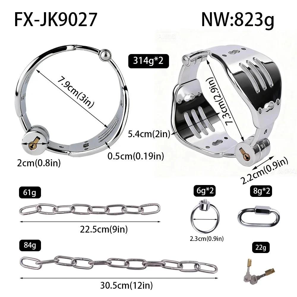 Metal Wrist & Ankle Cuff Chrome Plated Stainless Steel Wrist Cuff Anklet Metal Restraint Gear for Bondage Play Adult Sex Toys