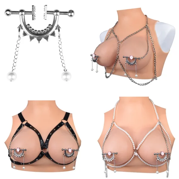 Body Clamps with Chain Stainless Steel Body Clip Non-Piercing Chain Non-Piercing Body Jewelry for Women Men