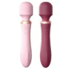 USB Rechargeable 10-Vibration Waterproof Silicone Heating Wand Massage Double-Head G-Spot Vibrator Dildo