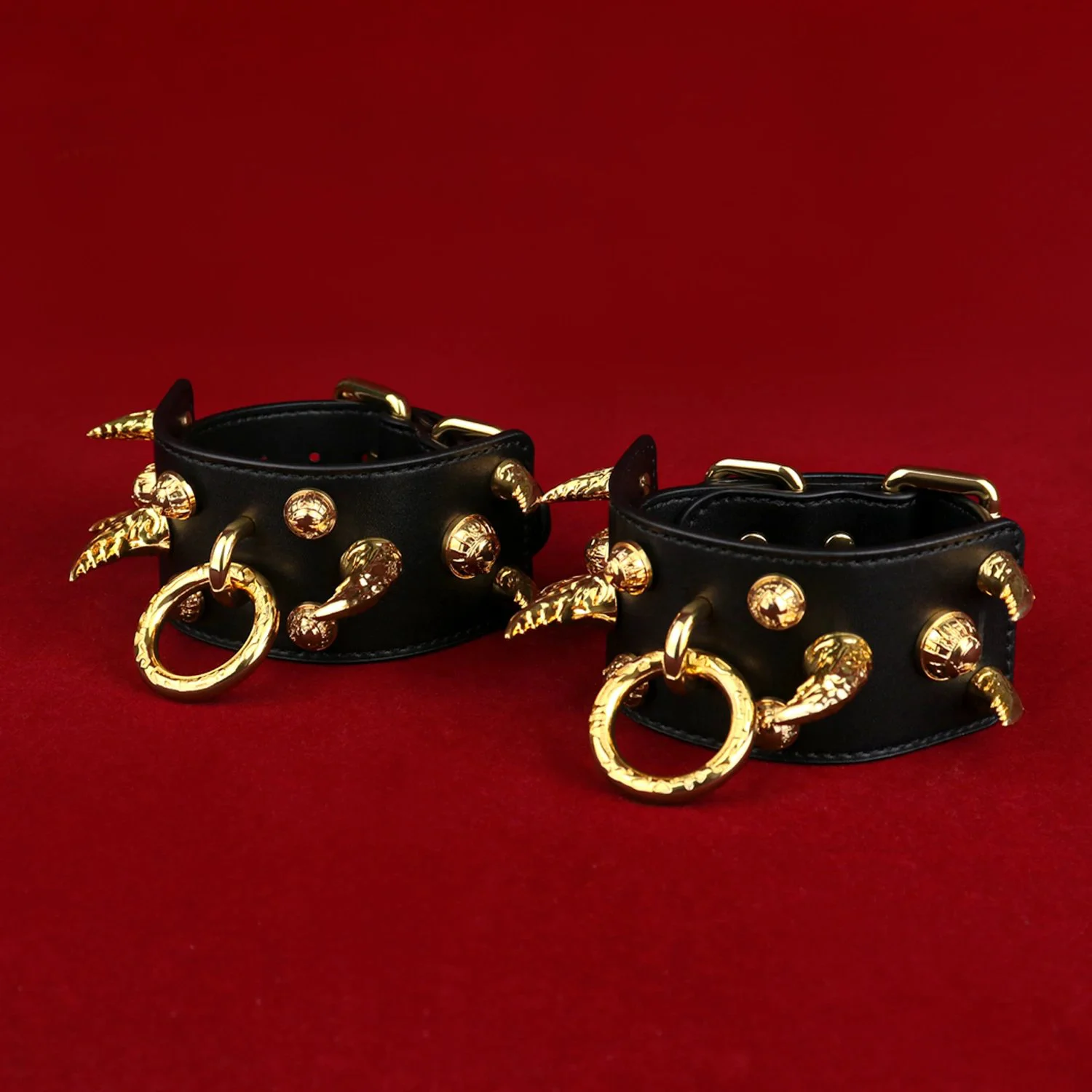 Moon Eclipse Wolf Leather Handcuffs for Adjustable Roleplay Submissive Restraints