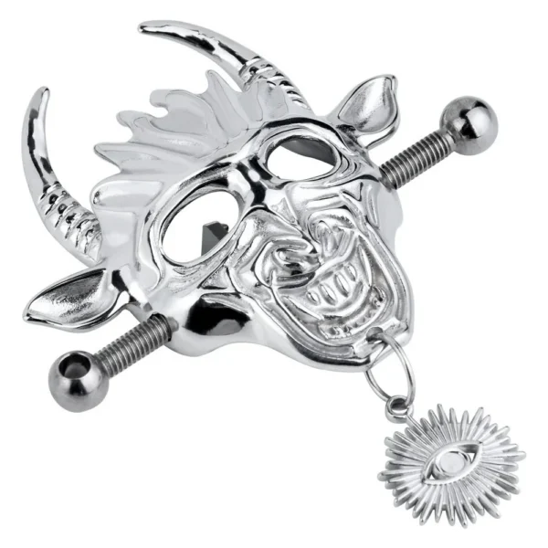Bull Head 304 Stainless Steel Nipple Clamp with Devil Eye Pendant Nipple Double Stimulation