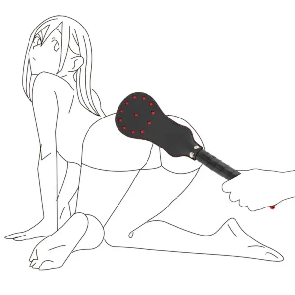 Bondage Gear Kit Small Red Star Black Elliptical Paddle PU Leather Whips for Spanking Sex Toys for Women and Men