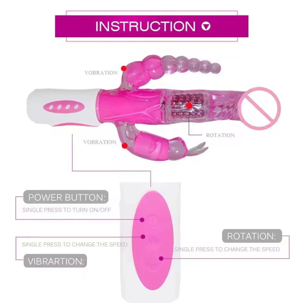 3 in 1 G-Spot Dildo Rabbit Vibrator with Vibrating Anal Beads Clitoris Vagina Stimulator Massager Adult Sex Toys for Women