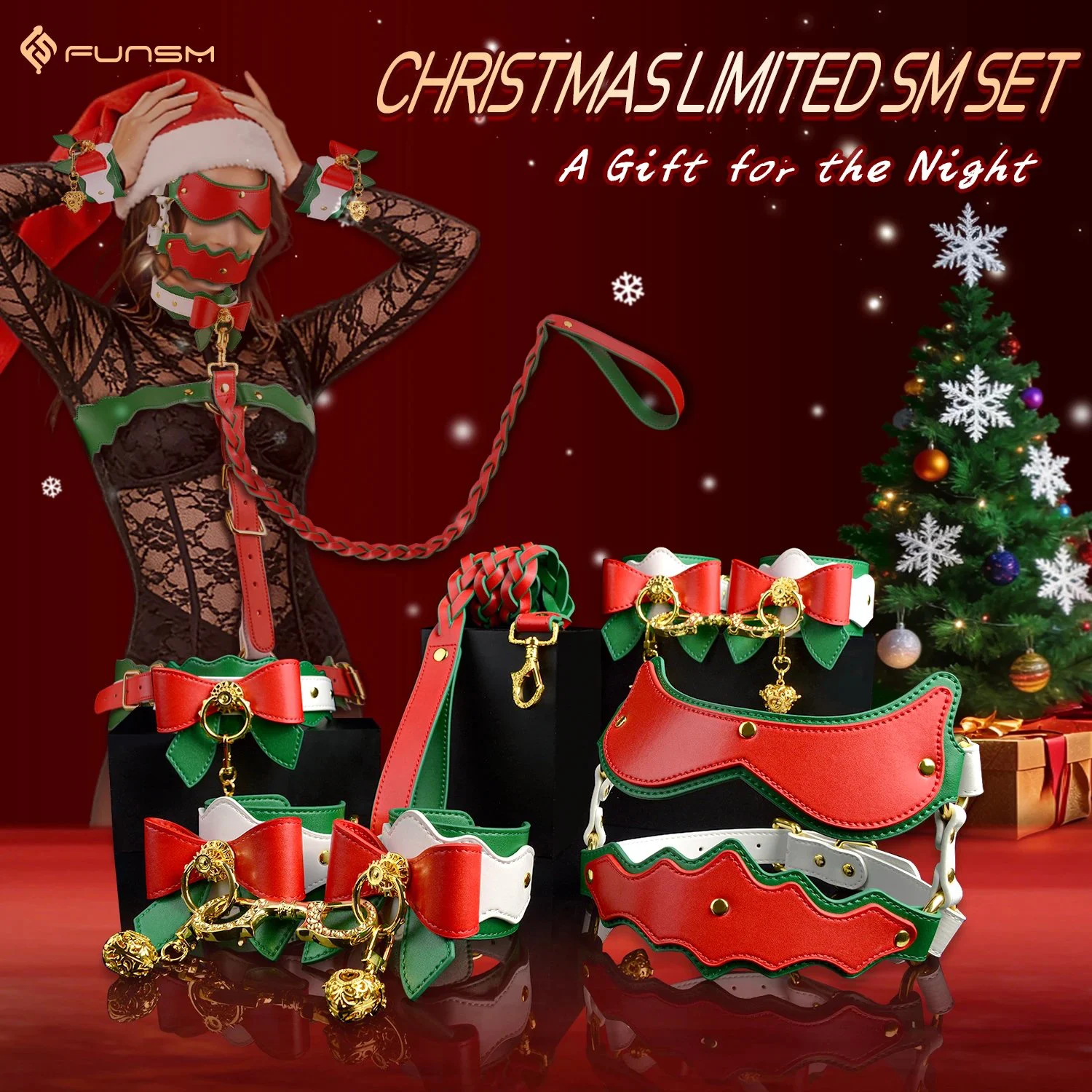 Christmas Collection Full Leather Restraint Set Enhances Intimacy - 18+ Adult Toy Available
