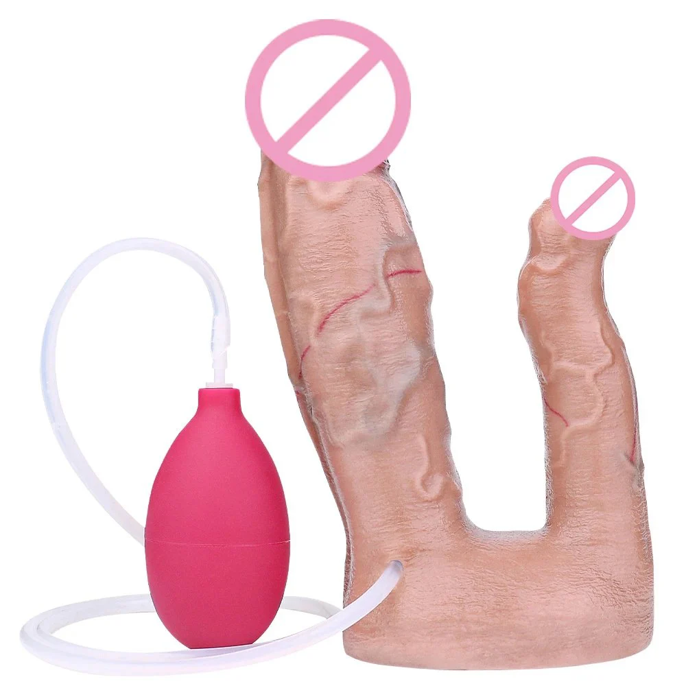 Double Head Squirting Dildo Double Stimulation Sucker Dildo Adsorption Belly Simulation Silicone Sex Toys