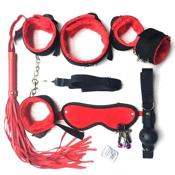 Erotic Sex Toys Cheap Sexual Product Soft 7PCS Nipple Clamps Handcuffs Game Bondage Set