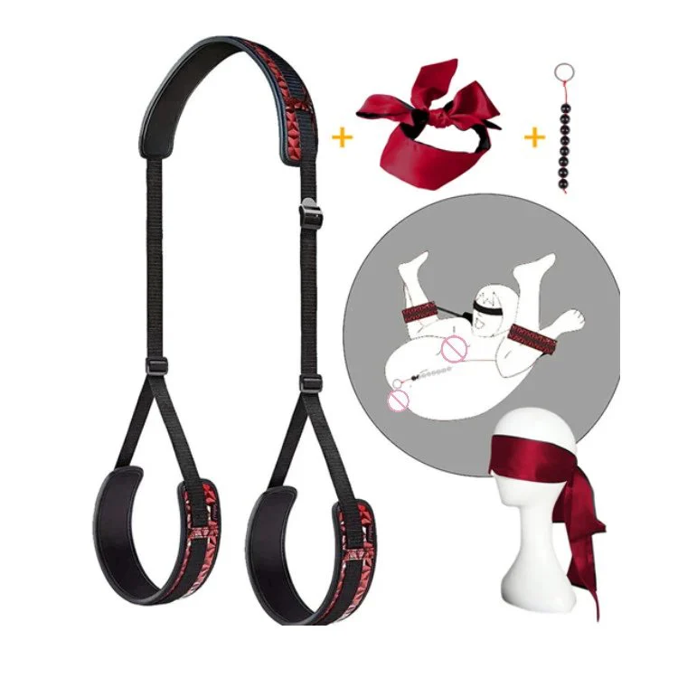 Erotic Sexy Products Split Open Leg Diamond Pattern Leather Belt With Eye Mask Bondage Set for Women