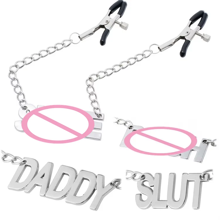Erotic Sex Toys Bondage Gear Breast Clamp Clips Adjustable Nipple Clamps With Chain Letter