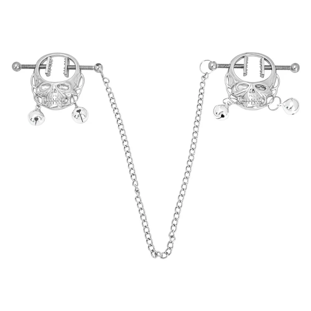 Fearful Face Metal Stainless Steel Nipple Clips Wearable Nipple Clamp Chain Fun Props for Sex Leather Sexy Bondage Clothing