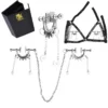 Leather harness With Chained Nipple Clamps,Leather Bondage Nipple Clamps,Nipple Clamps Stimulator,adjustable nipple clamps