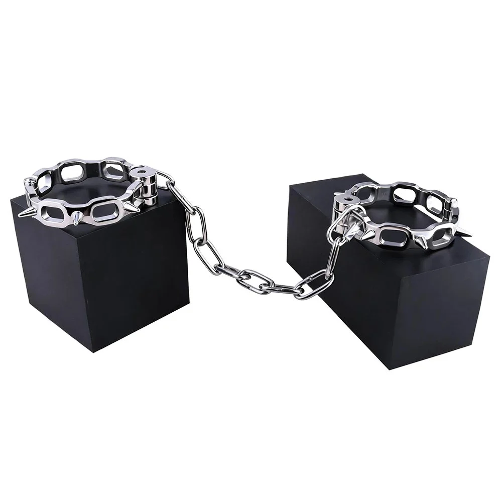 Heavy Duty Stainless Steel Wrist Ankle Cuffs with Padlock Bedroom Sex Bondage Restraints Set Metal Restraint Gear for Men