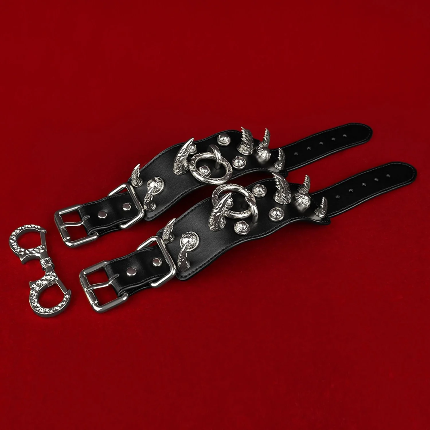 Moon Eclipse Wolf Leather Handcuffs for Adjustable Roleplay Submissive Restraints