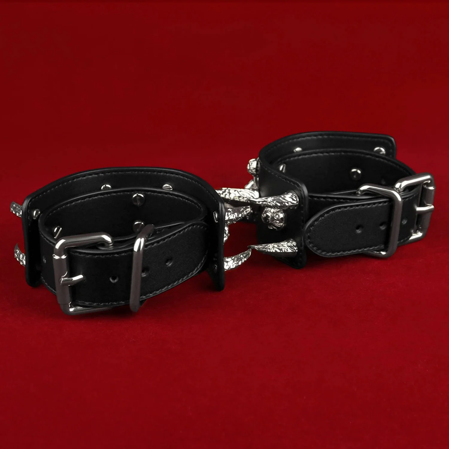 Moon Eclipse Wolf Leather Handcuffs for Adjustable Roleplay Submissive Restraints
