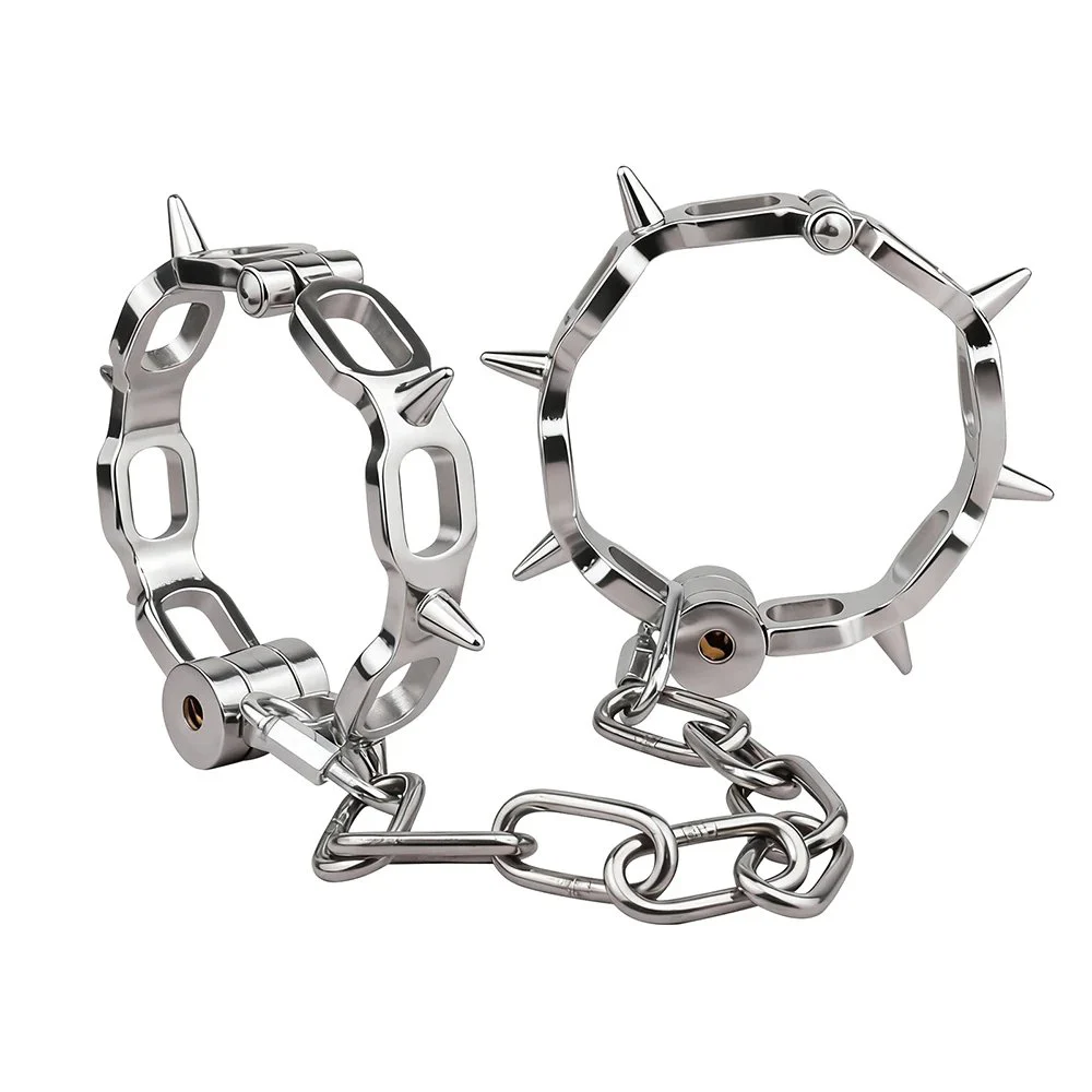 Heavy Duty Stainless Steel Wrist Ankle Cuffs with Padlock Bedroom Sex Bondage Restraints Set Metal Restraint Gear for Men