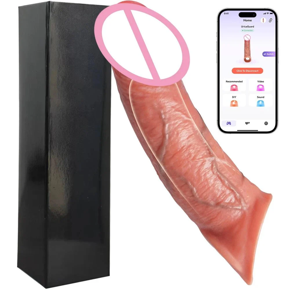Liquid Silicone Dildo Condom For Men Electric Delayed Wear Hollow Dildo Condom For Adult Sexual Products