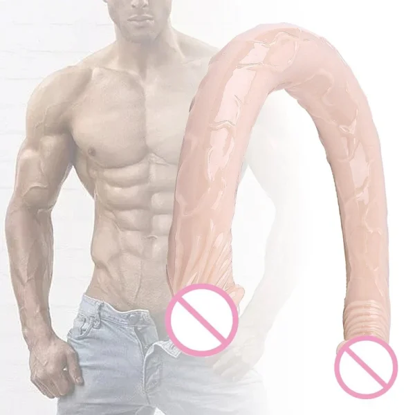Extra-Long Simulated Double Head Lesbian Masturbator Soft TPE and Silicone Sex Toys for Women Gay Double-Dildo