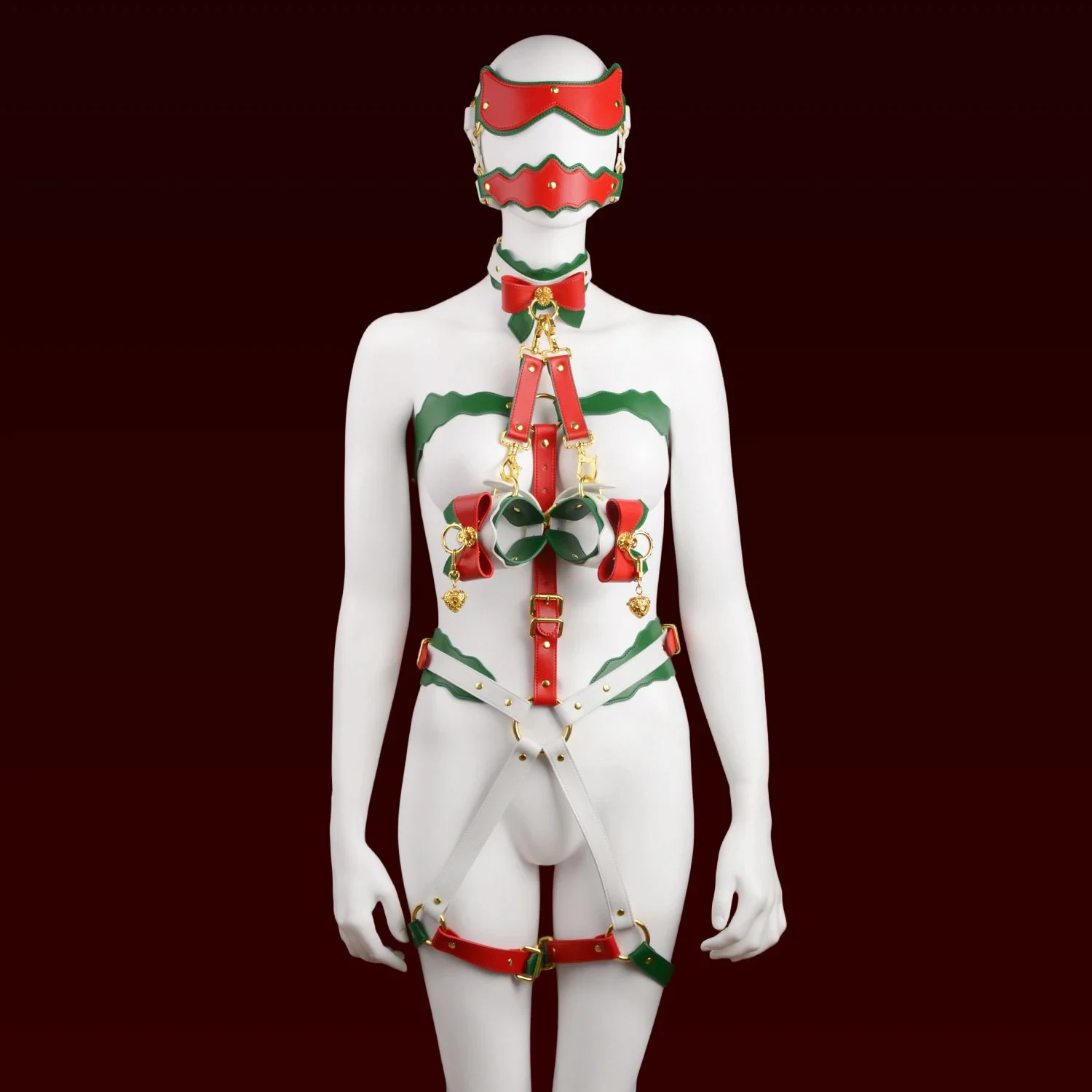 Christmas Collection Full Leather Restraint Set Enhances Intimacy - 18+ Adult Toy Available