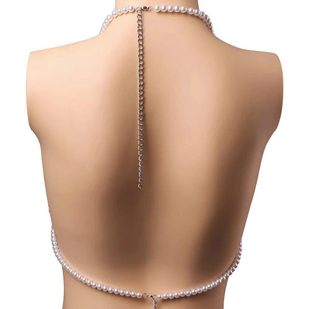 New Style Sexy Mesh Stainless Steel Breast Bra Pearl Choker Necklace Style Nipple Bra for Female Sex Bondage