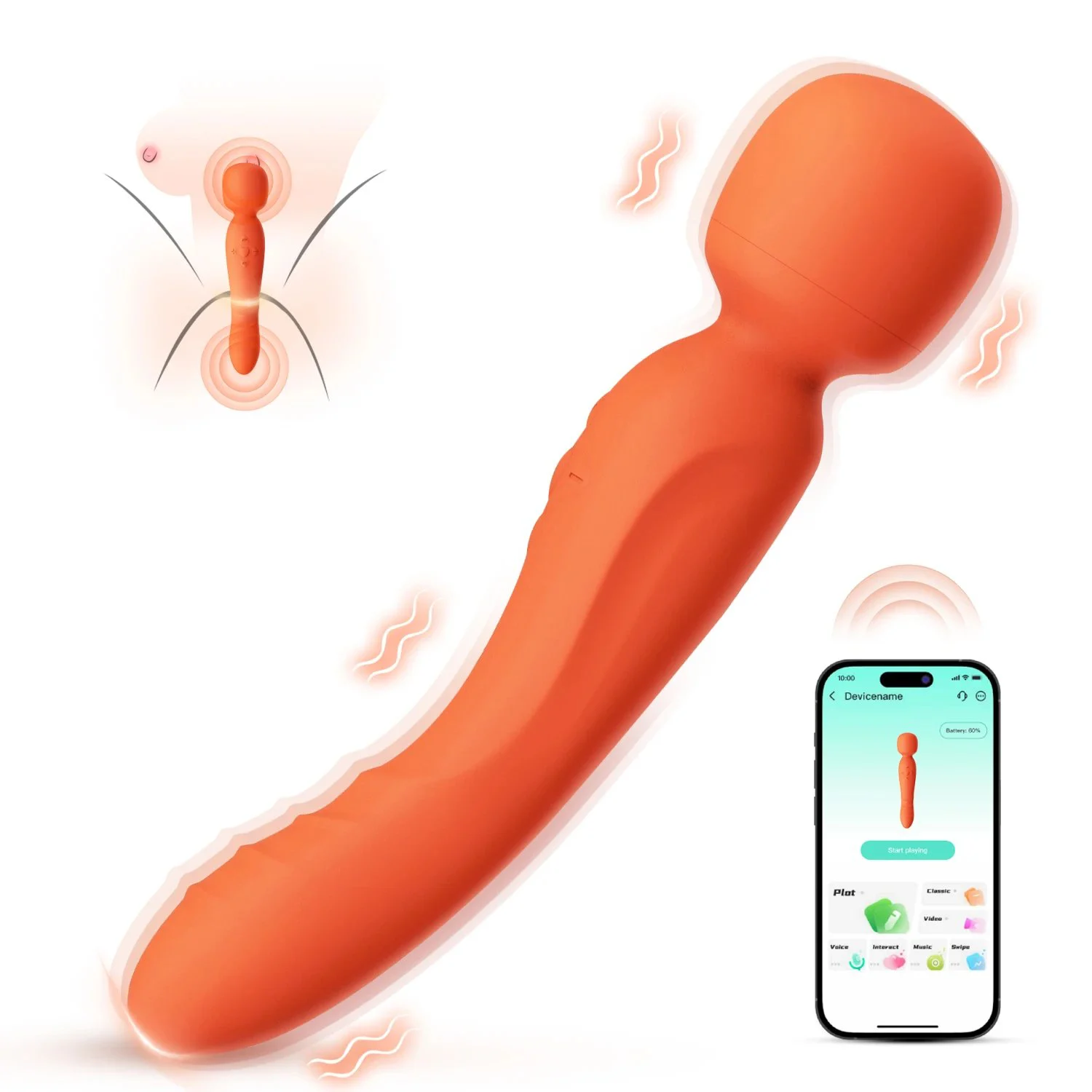 Rechargeable Waterproof Dual-Sided Vibrator Wand Adult Sex Toy G-Spot Clitoral Stimulator Sexual Massager APP Vibrator for Women