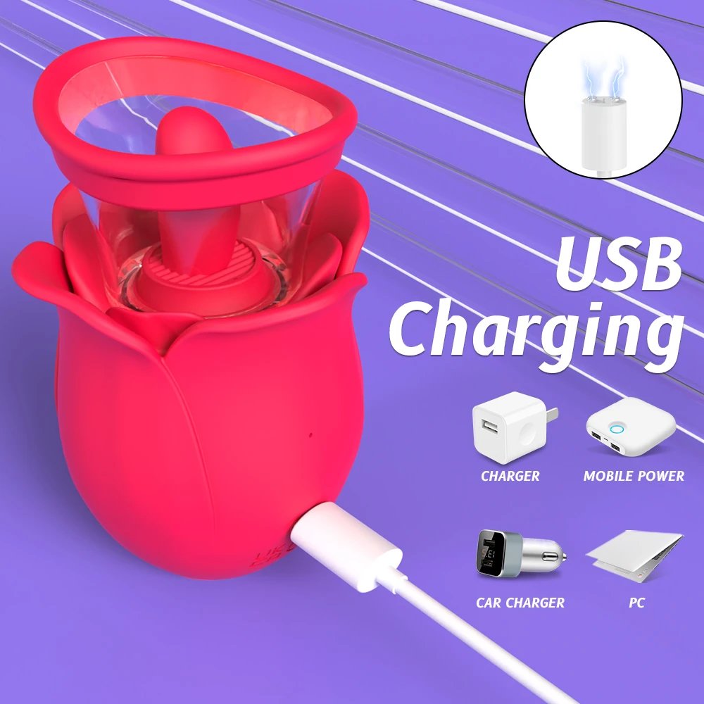 Women's G-Spot Clitoral Stimulator Nipple Massager Rose Suction Vibrator Masturbation Toy