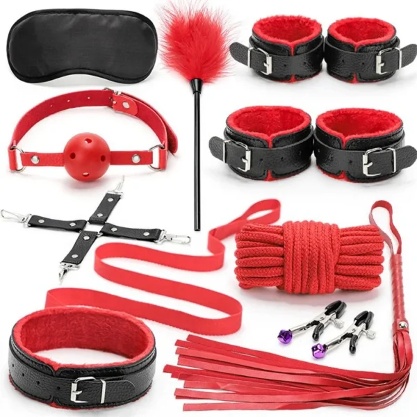 Erotic Sex Toys for Couple Handcuffs Fetish Kit Restraints 10PCS Set Bondage Gear Leather