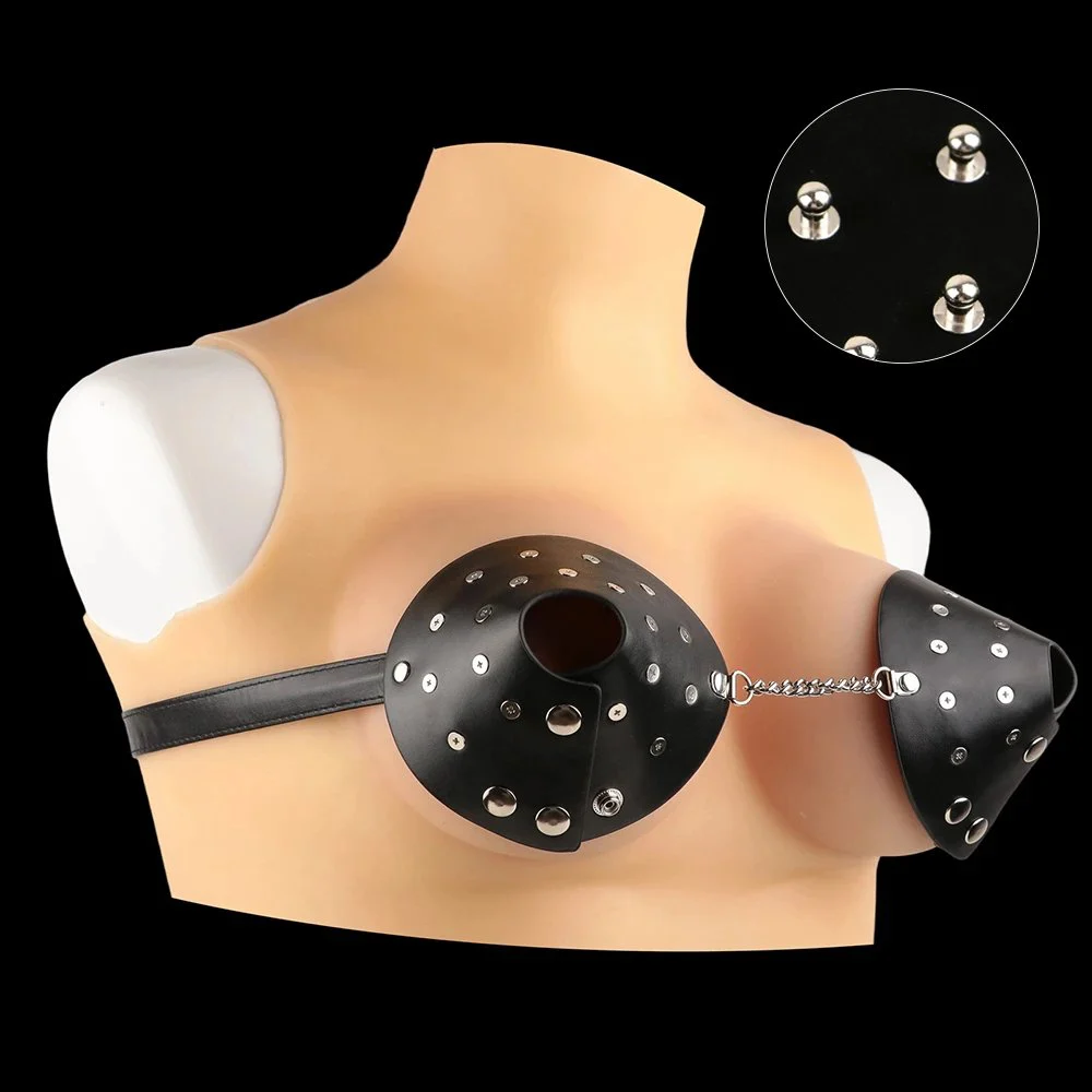 Rivet-Style Metal Nipple Clamps with Leather Belt Bondage Toy for Women